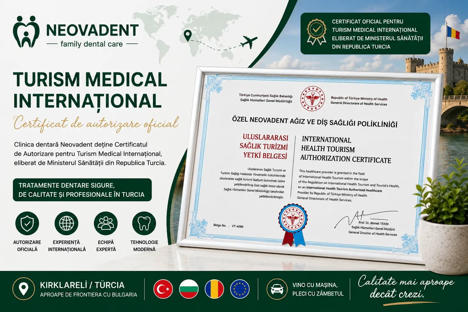 Neovadent – Certificat pentru Turism Medical în Turcia | Kırklareli