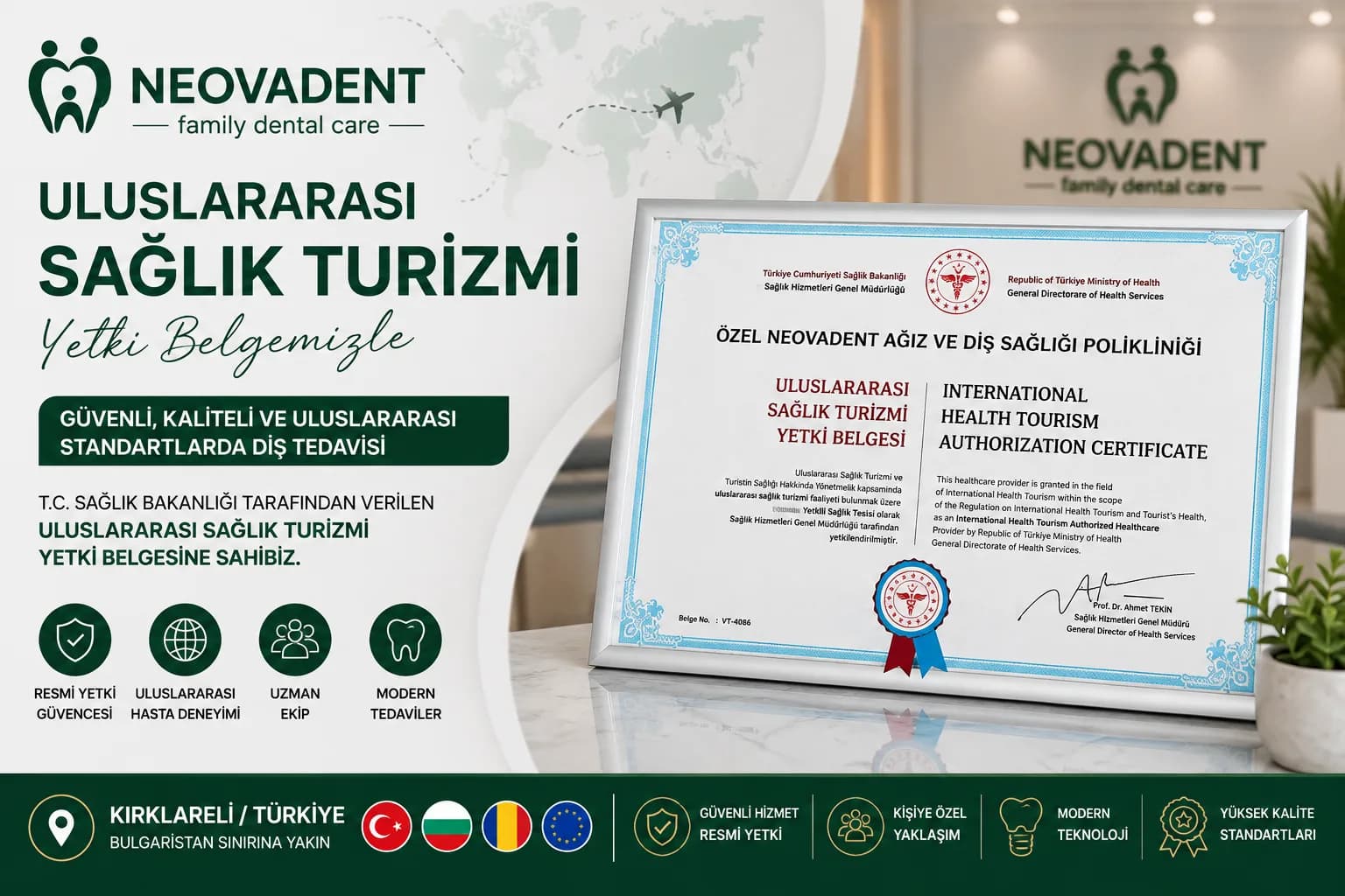 Neovadent Uluslararası Sağlık Turizmi Yetki Belgesi | Kırklareli